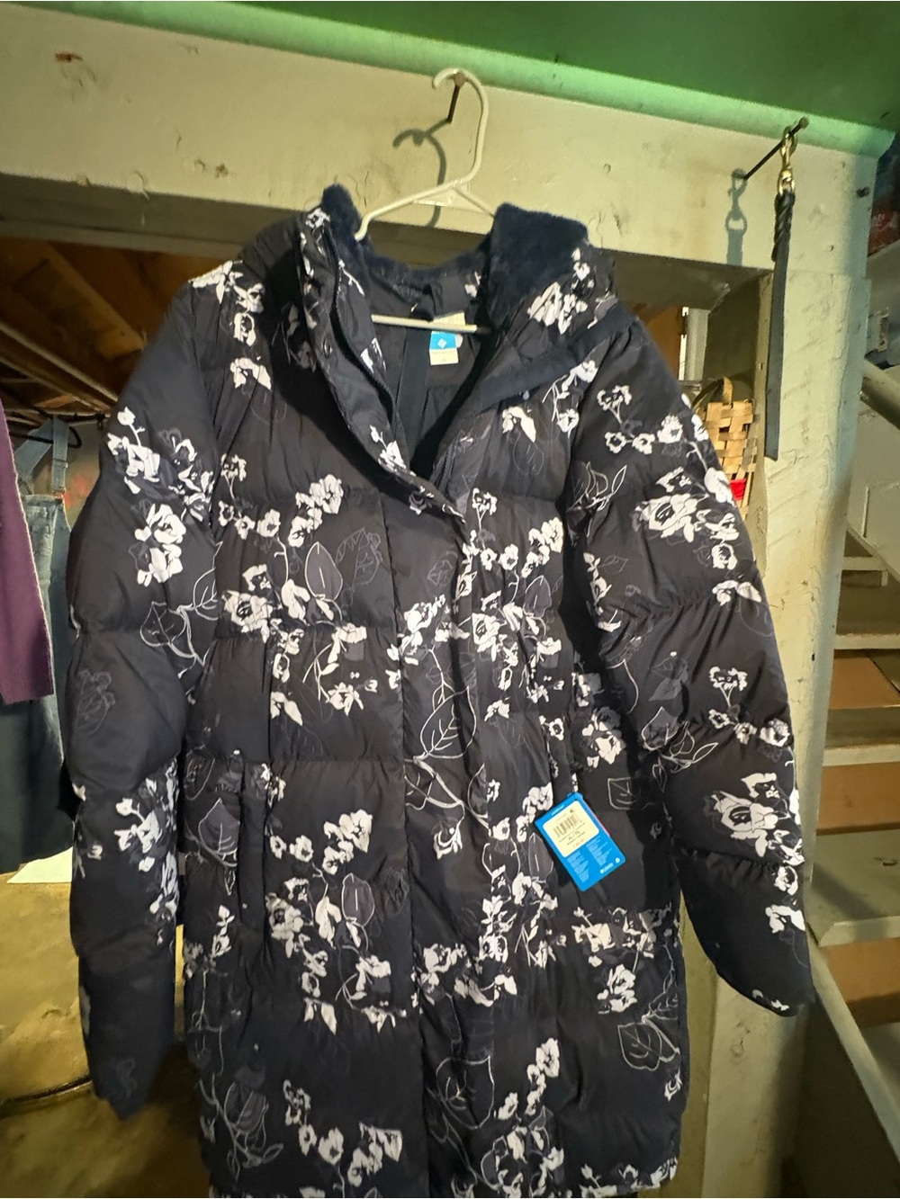 Columbia Navy and White Floral Puffer Coat